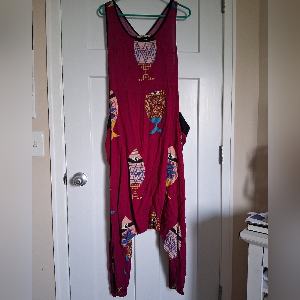 Stylish Maroon Fish Print Jumpsuit